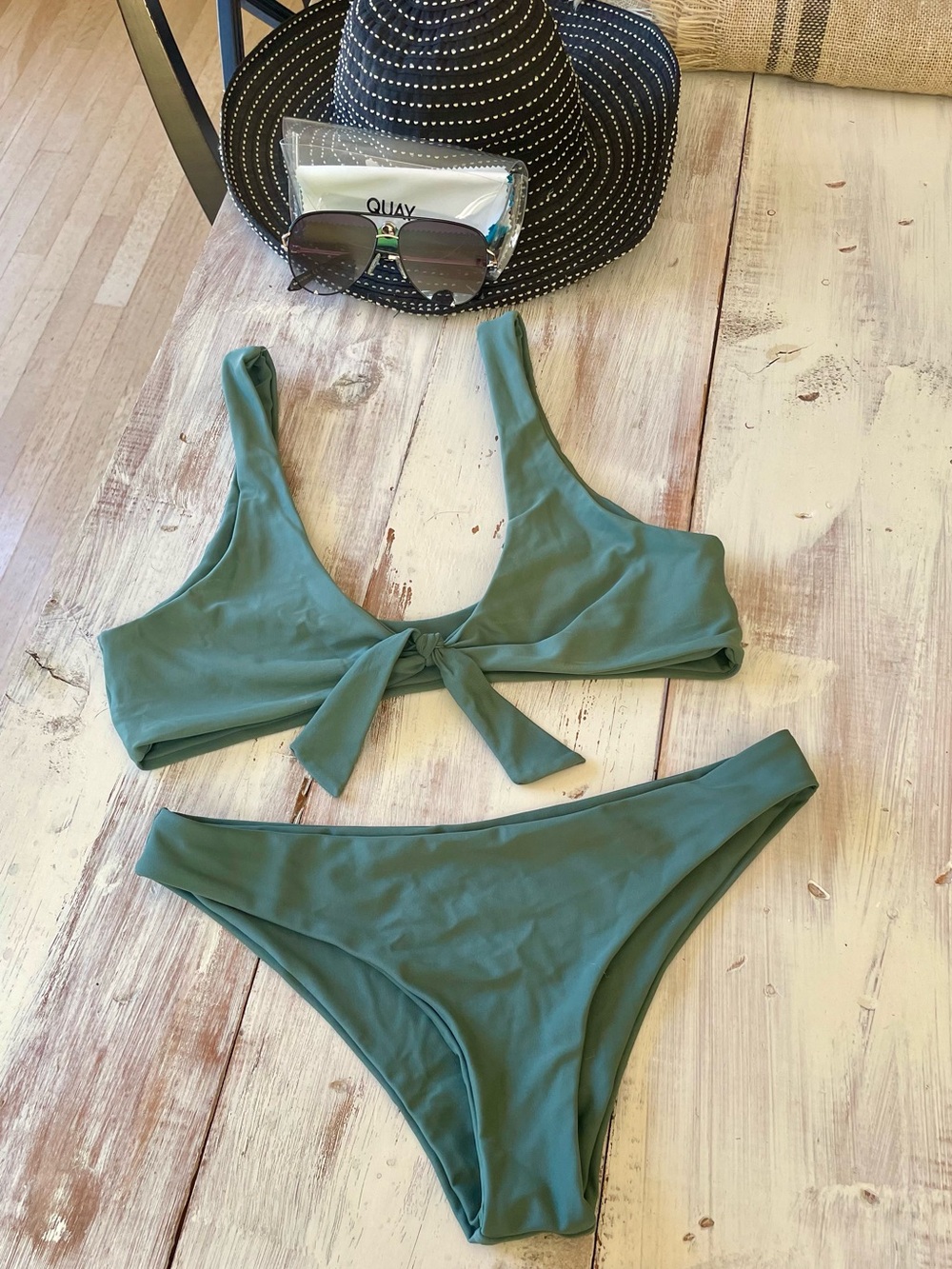 Sage Green Tie-Front Bikini Set